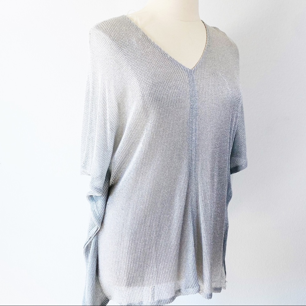BCBG Metallic silver poncho shirt OS